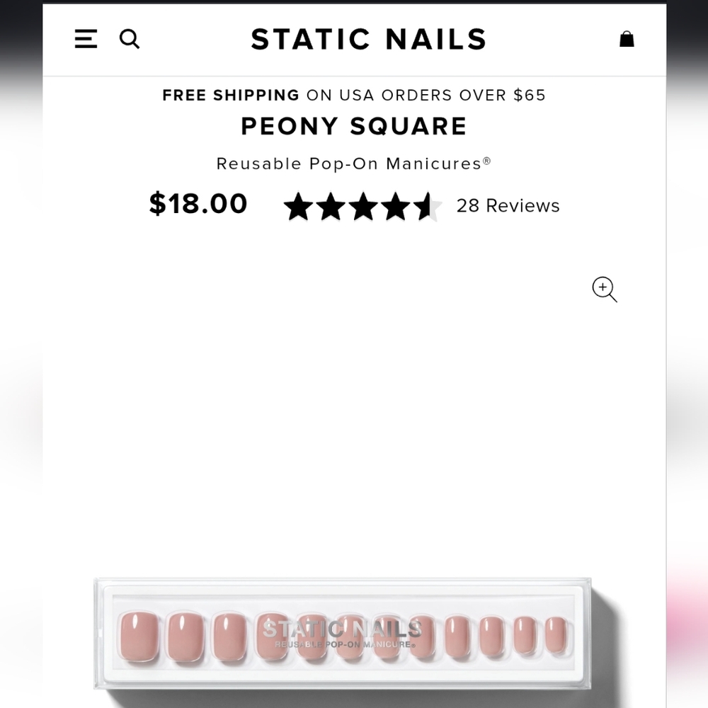 Static Nails Peony Square Reusable Pop-On Manicures